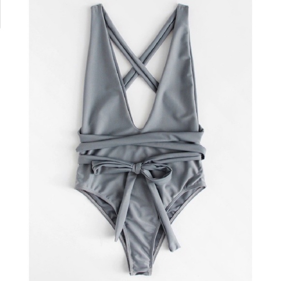 Other - LAST ONE! Self Tie High Leg Plunge Monokini Gray